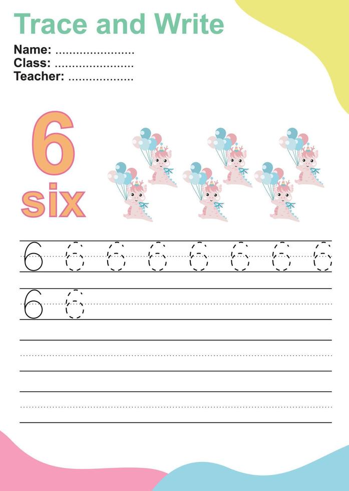 Trace and write number for children. Exercise for children to recognize the number. Educational worksheet for preschool. Vector file.