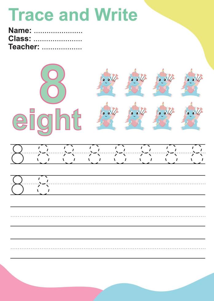 Trace and write number for children. Exercise for children to recognize the number. Educational worksheet for preschool. Vector file.