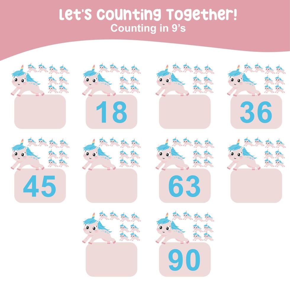 Mathematic counting worksheet. Math activity, count and write the missing numbers, math multiples. Educational printable math worksheet for children. Vector File.