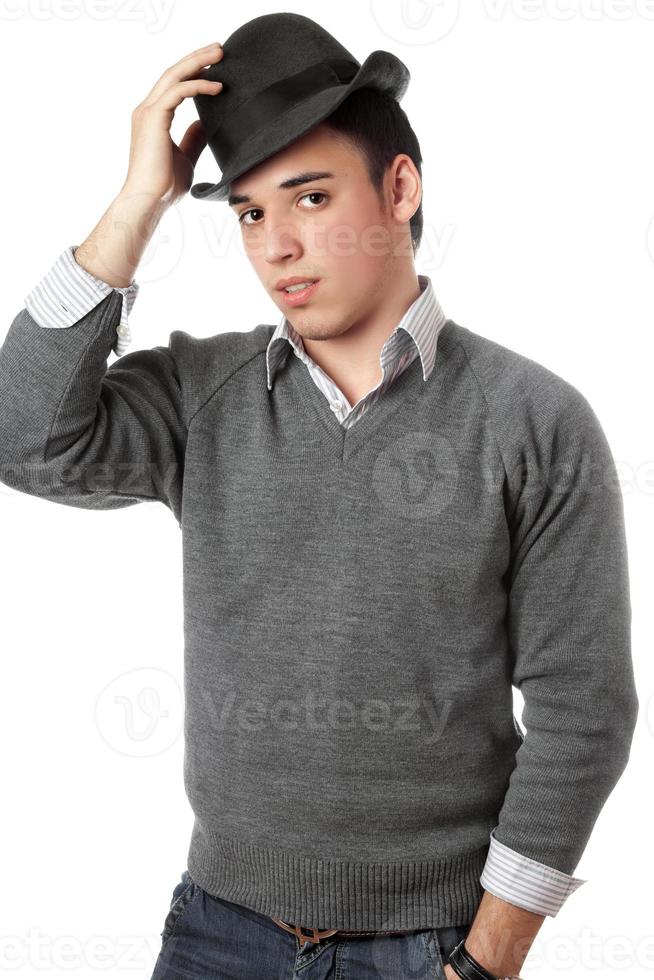 Handsome man wearing black hat photo