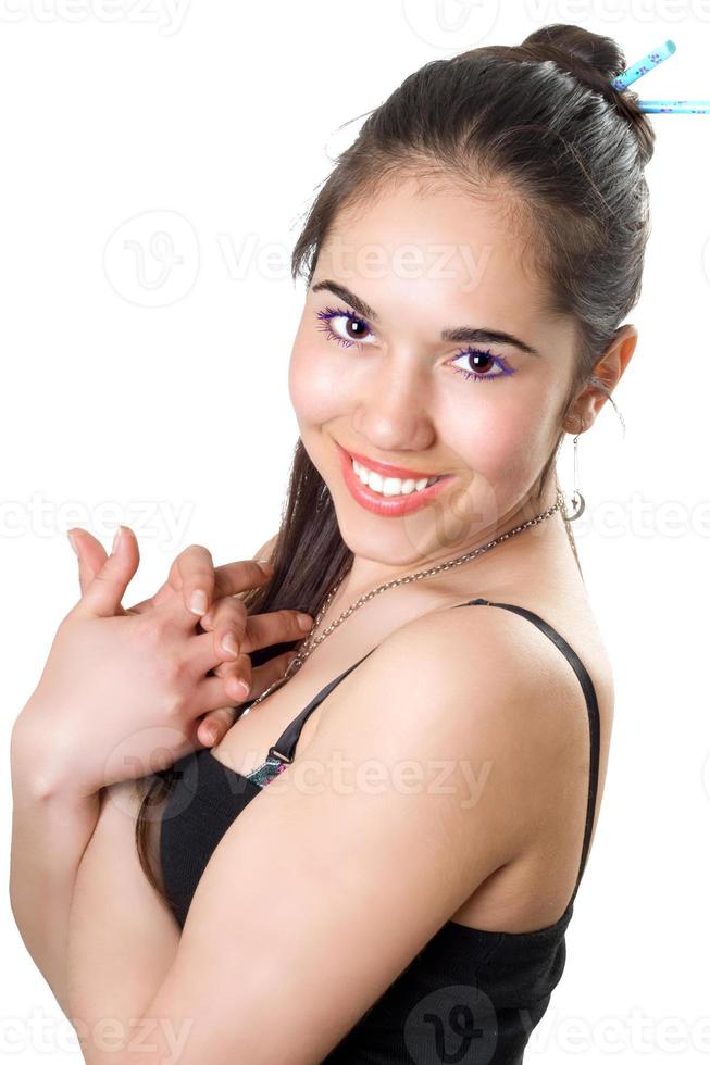 retrato de la niña bonita sonriente. aislado foto