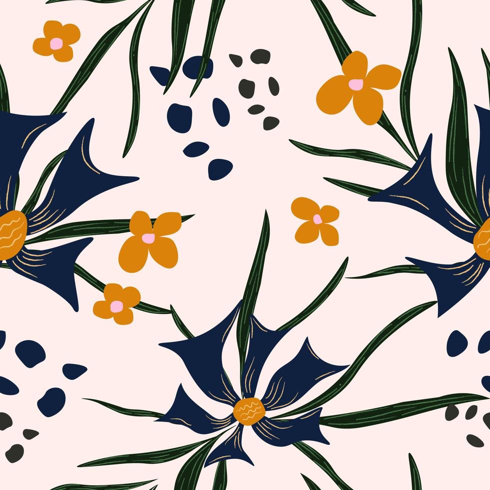 hand-drawn abstract botanic contemporary floral and foliage seamless pattern. Suitable for fashion, wrapping paper, or background design vector