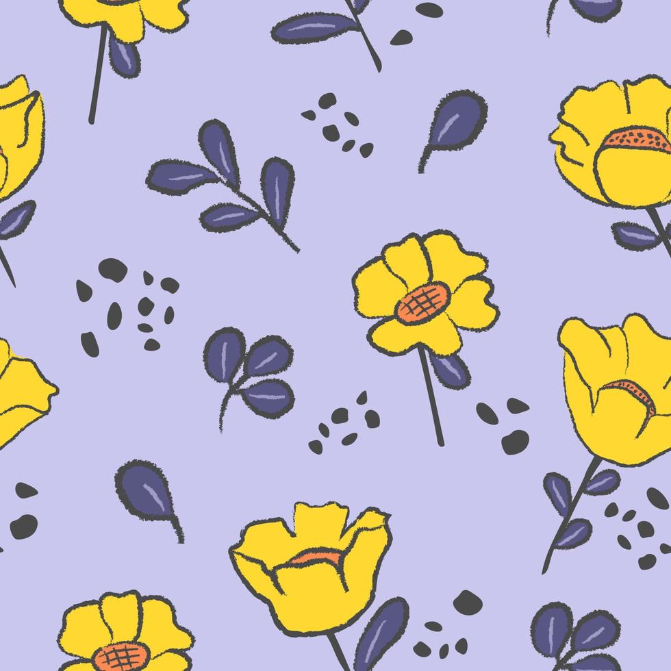 Hand-drawn doodle object. Abstract contemporary shape and flower vector seamless pattern. Suitable for fashion, wrapping paper, or background design