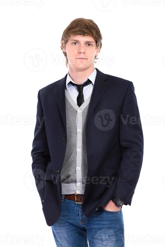 Man wearing jeans and jacket photo