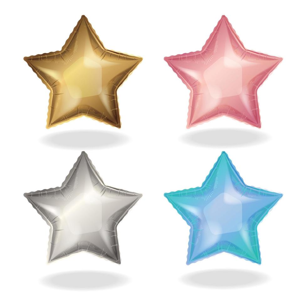 A set of star shaped foil balloons in different colors vector