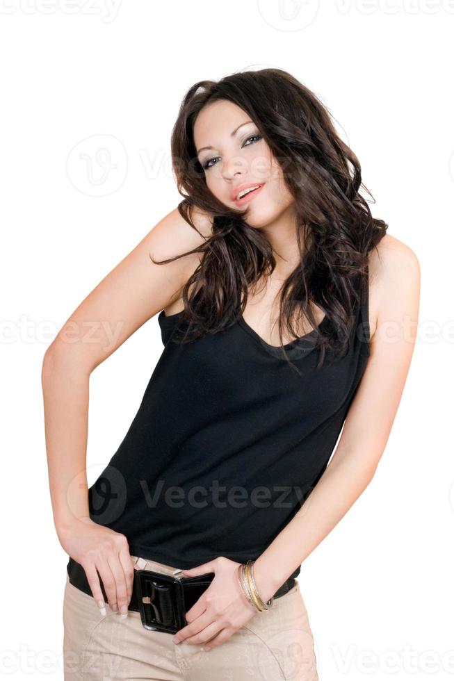 The playful girl in a vest over white photo