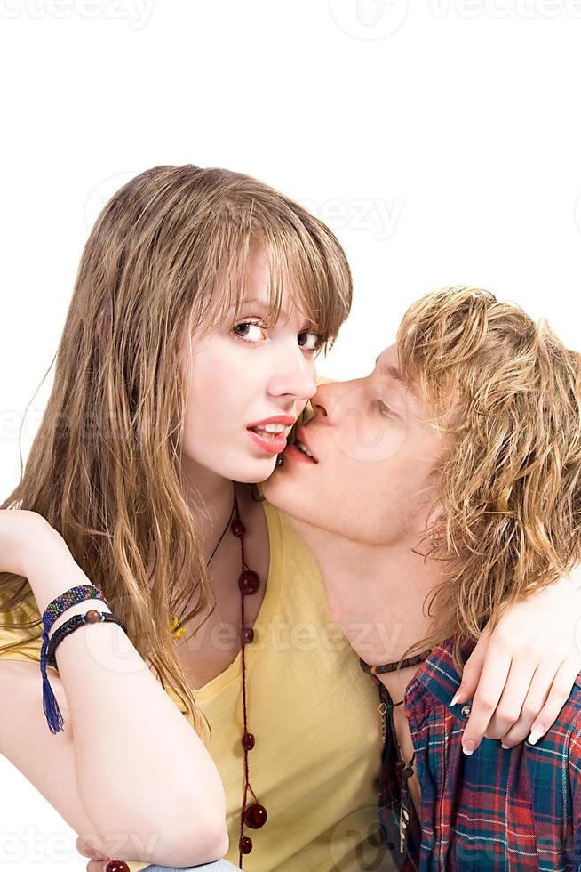 Young beautiful couple. Isolated on white background photo