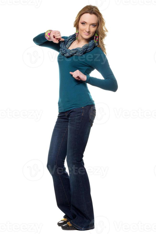 Young woman in a blue jeans photo