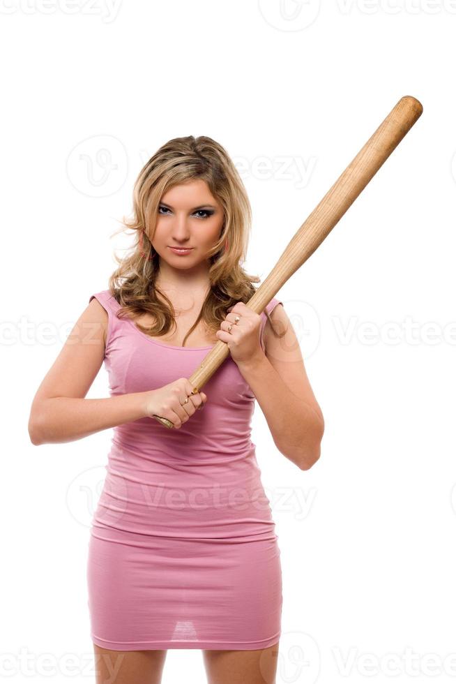 Portrait of beautiful young blonde with a bat photo