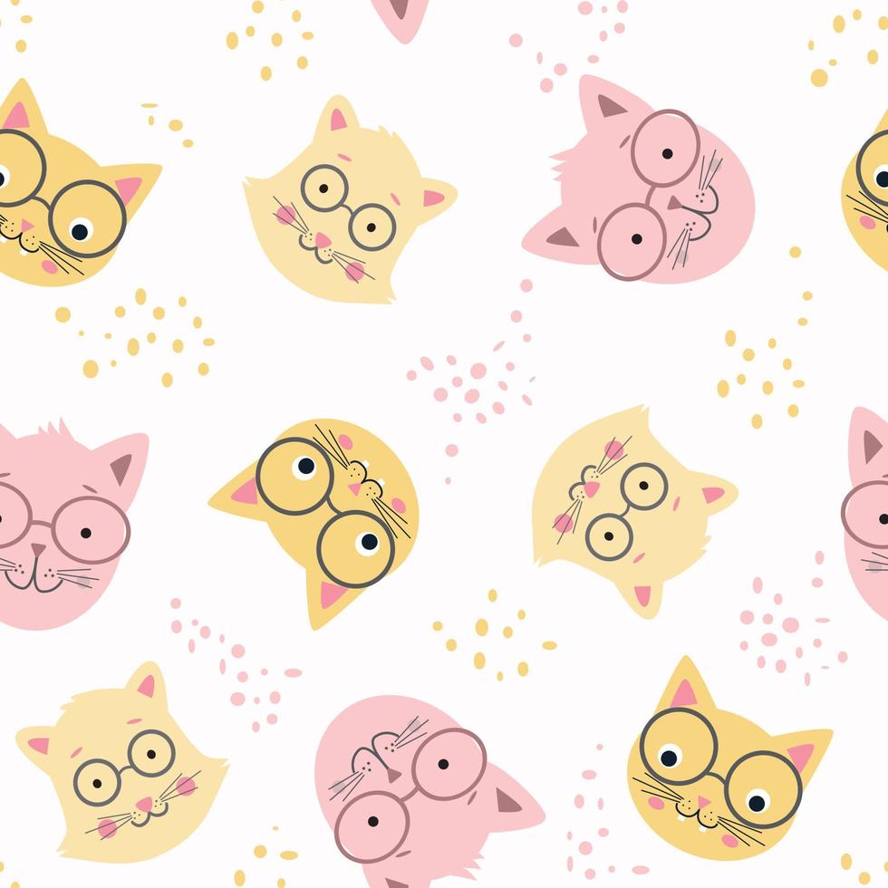 Seamless background with cute cats wearing glasses. vector