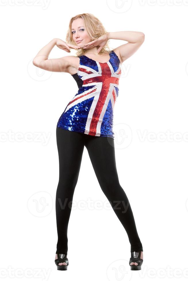sexy blonde posing in union-flag shirt photo