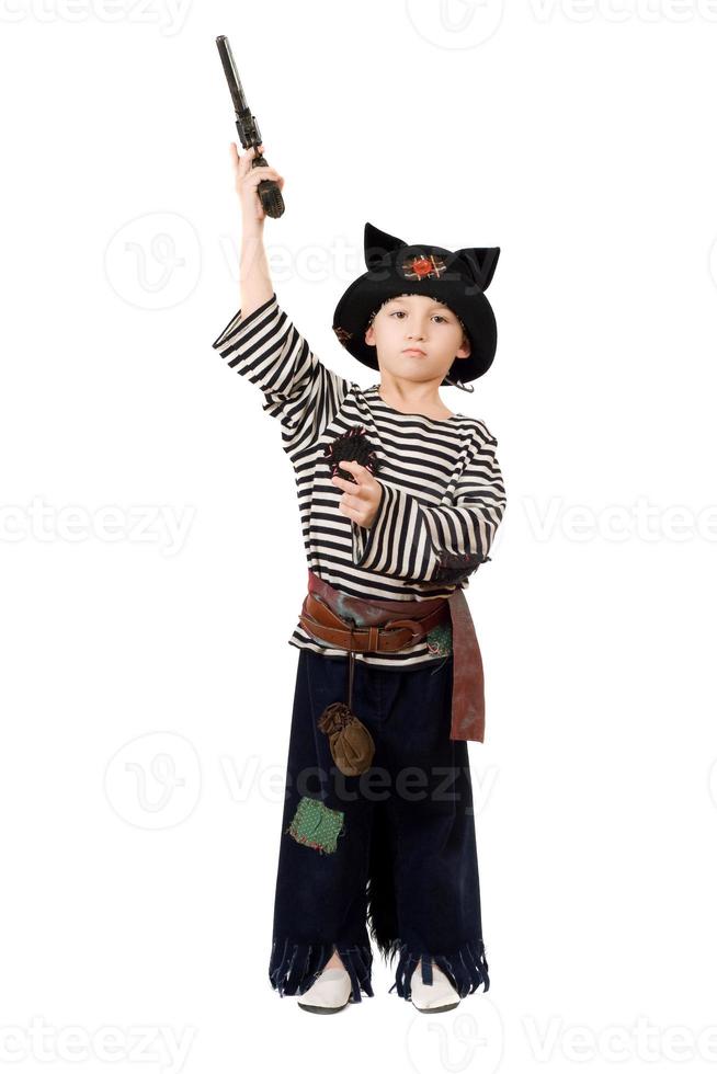 Little boy with gun. Isolated photo