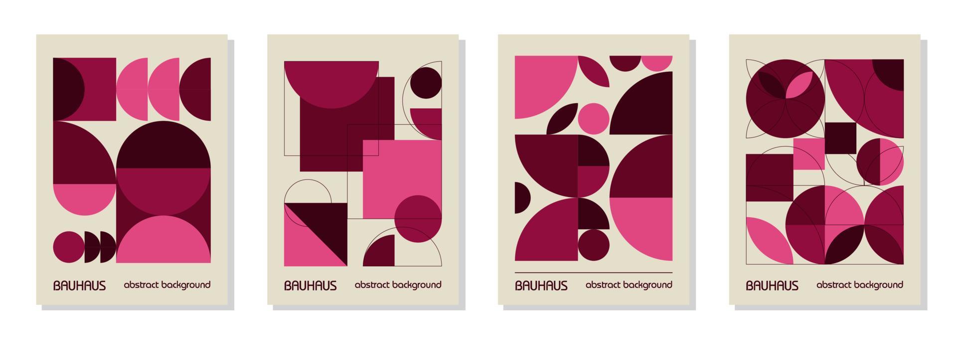 conjunto de 4 afiches de diseño geométrico vintage mínimo de los años 20, arte mural, plantilla, diseño con formas primitivas. fondo de patrón retro magenta rosa bauhaus, círculo abstracto vectorial, triángulo y cuadrado vector