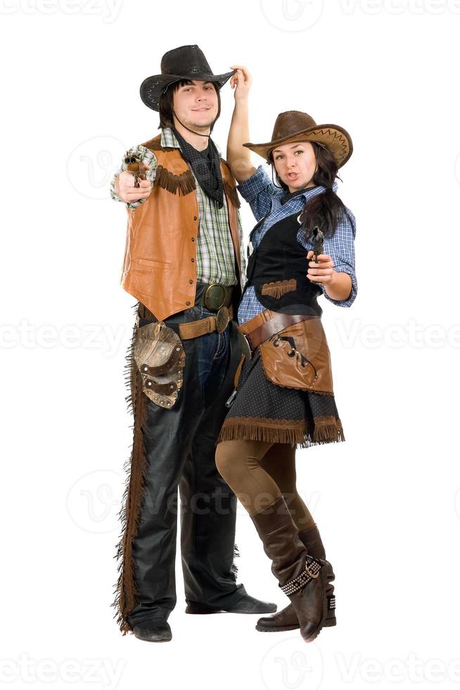 cowboy and cowgirl with a guns photo