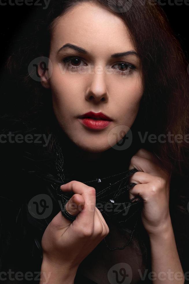 Closeup portrait of passionate young lady. Isolated photo