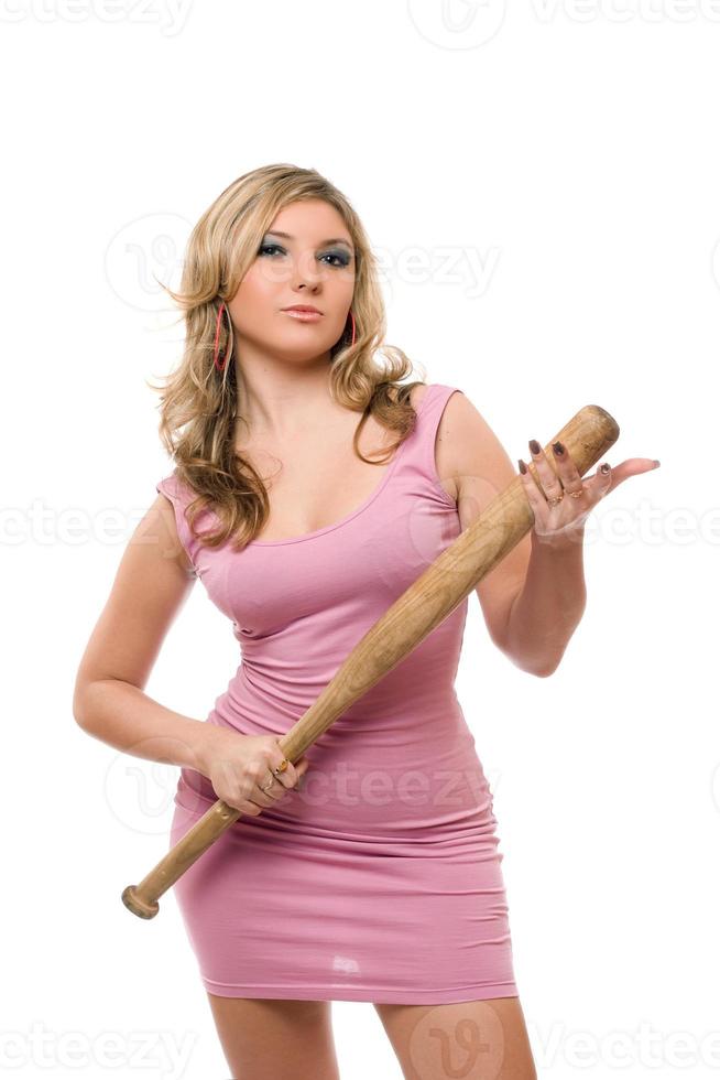 Portrait of nice young woman with a bat photo