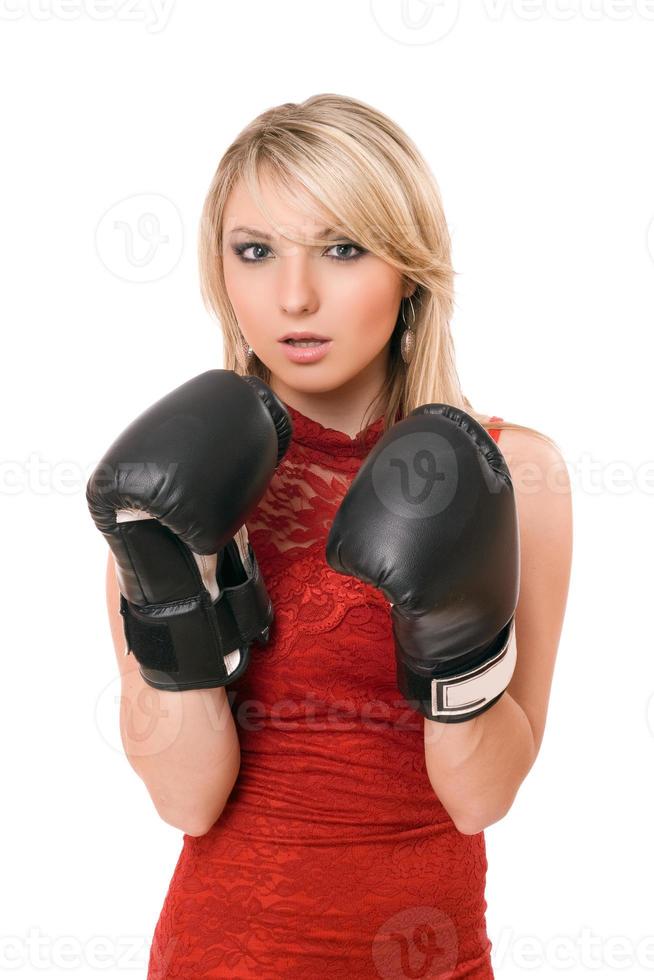 Beautiful young blonde in boxing gloves photo