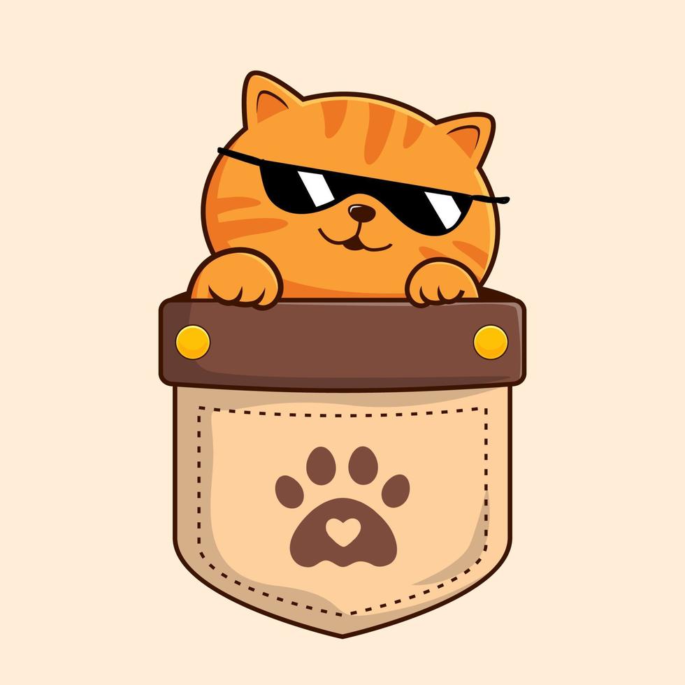 Tabby Orange Cat in Pocket Cartoon Waving Paws Hand - Striped Orange Cat vector