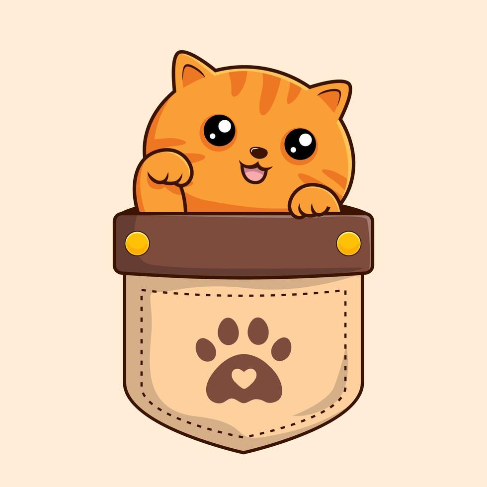 Tabby Orange Cat in Pocket Cartoon Waving Paws Hand - Striped Orange Cat vector