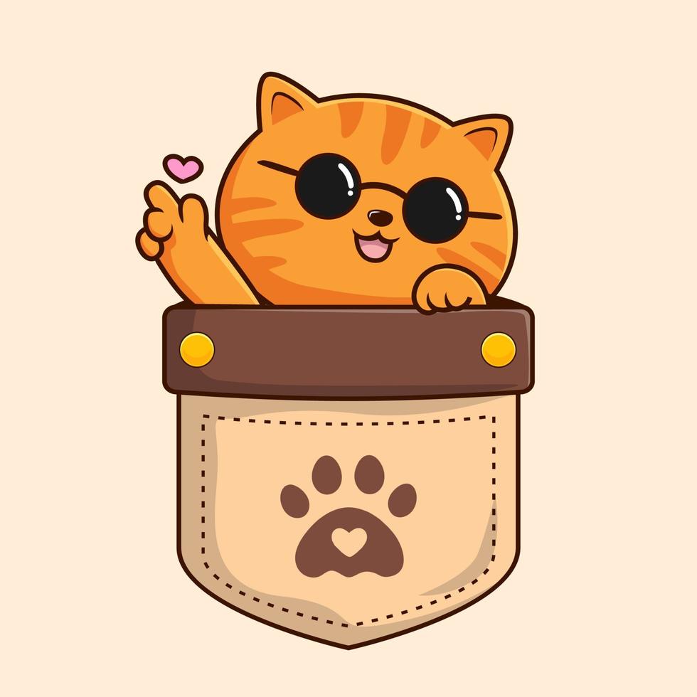 Tabby Orange Cat in Pocket Cartoon Waving Paws Hand - Striped Orange Cat vector