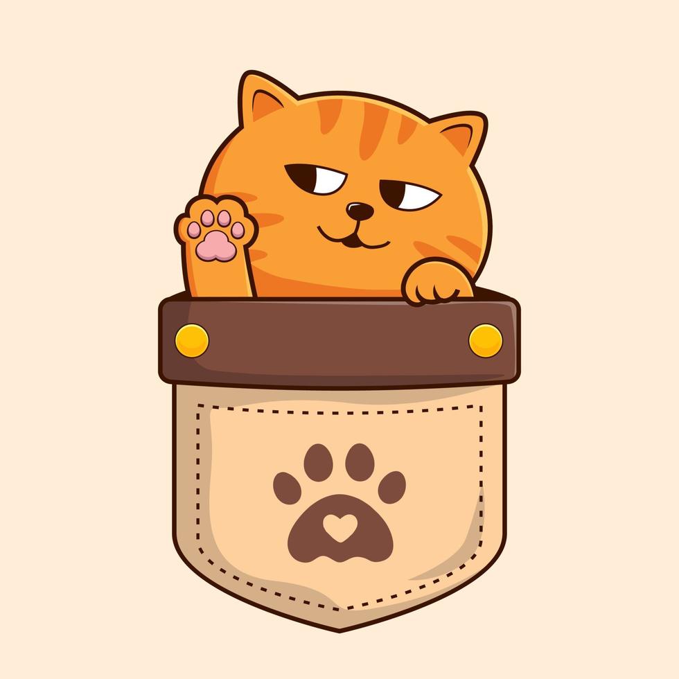 Tabby Orange Cat in Pocket Cartoon Waving Paws Hand - Striped Orange Cat vector