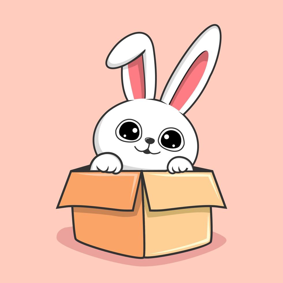 Bunny in the box Cartoon Kawaii - Cute Rabbit Hiding in the Box vector