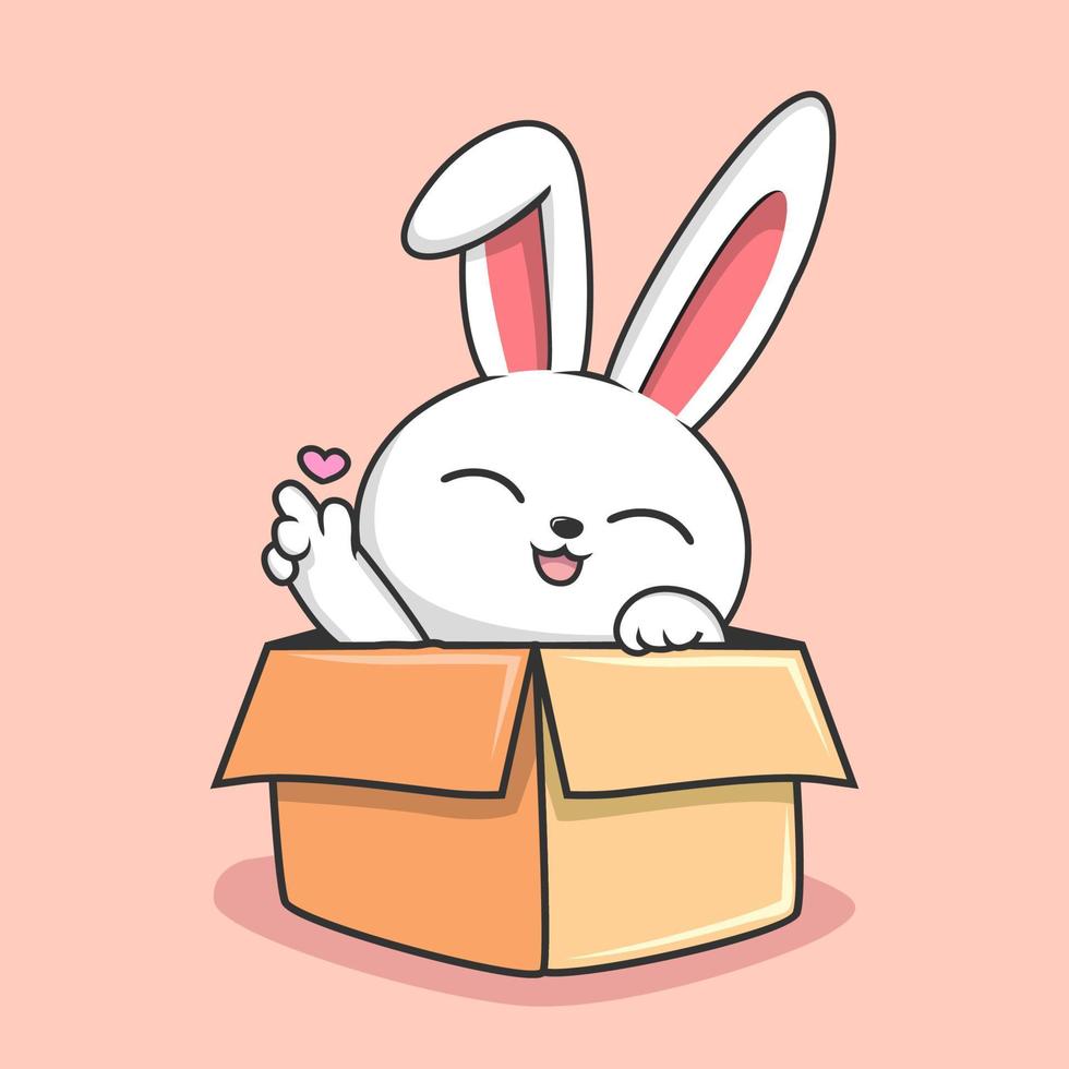 Bunny in the box Cartoon - Cute Rabbit with Love Hand Hiding in the Box vector