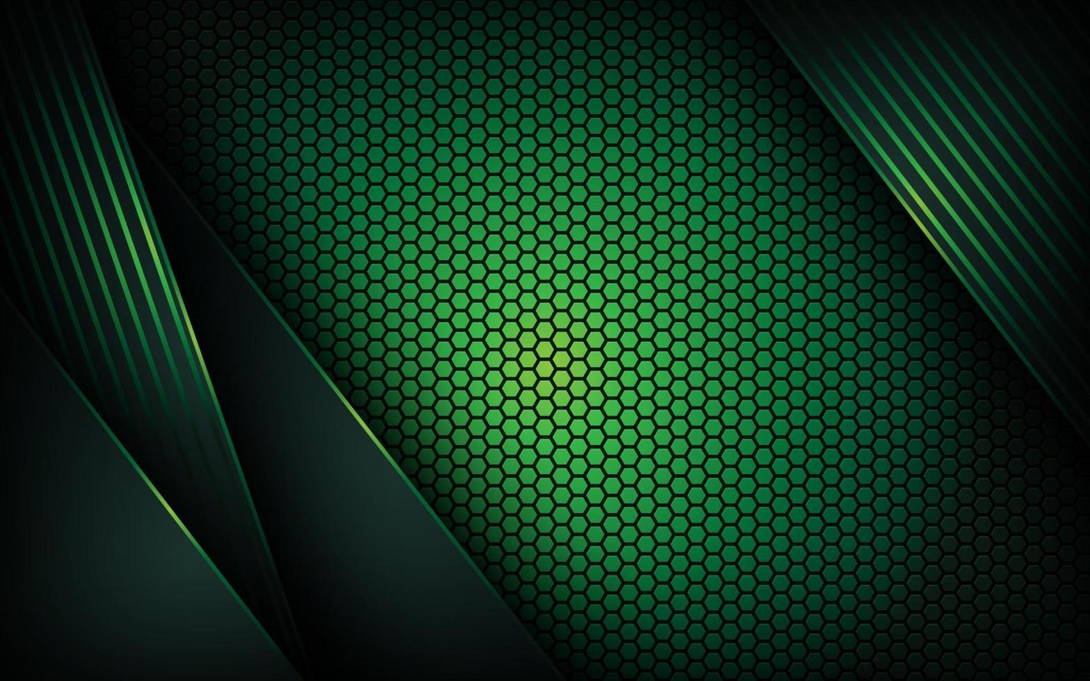 Dark abstract green light background with hexagon mesh pattern decoration. vector
