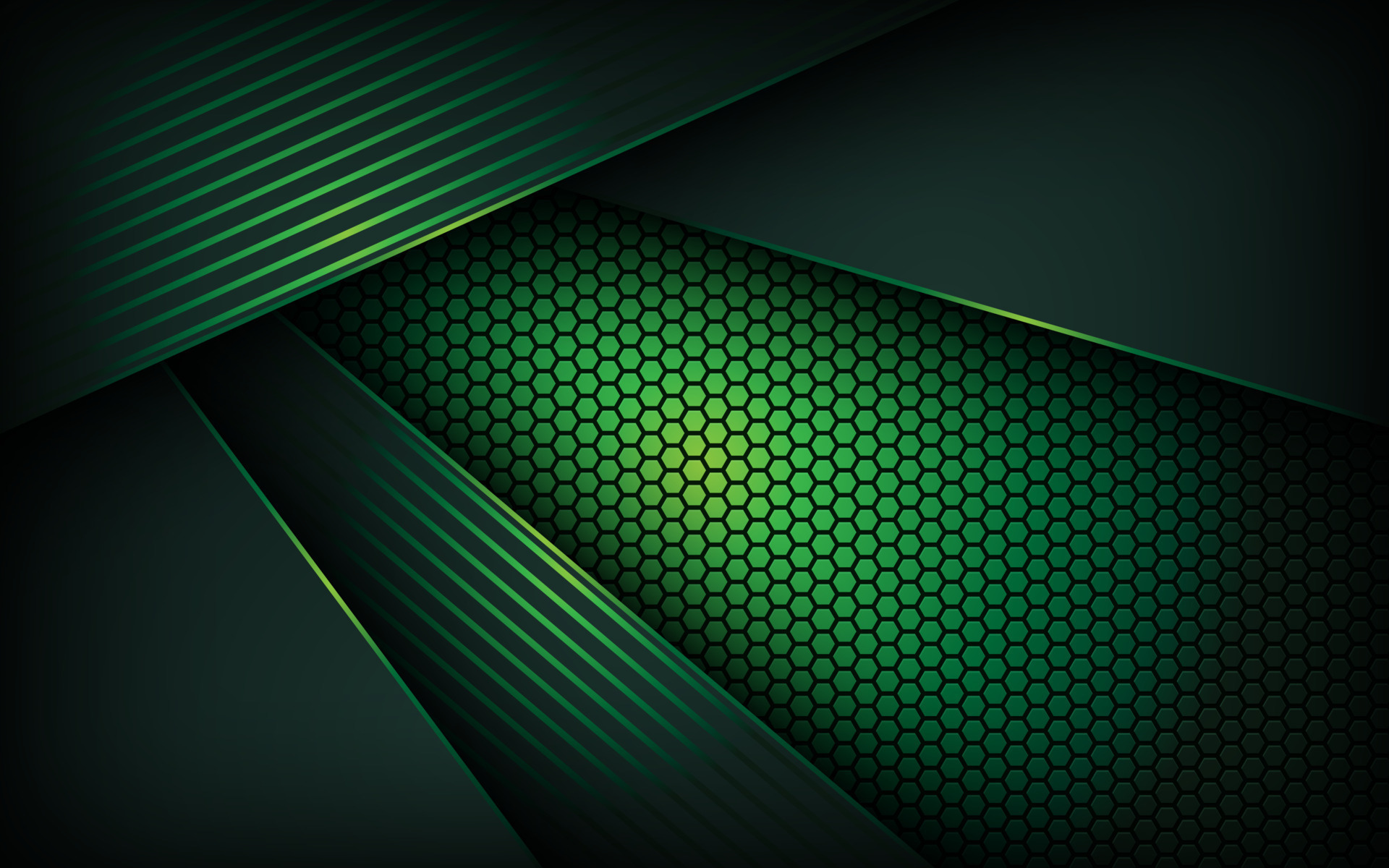 Dark abstract green light background with hexagon mesh pattern