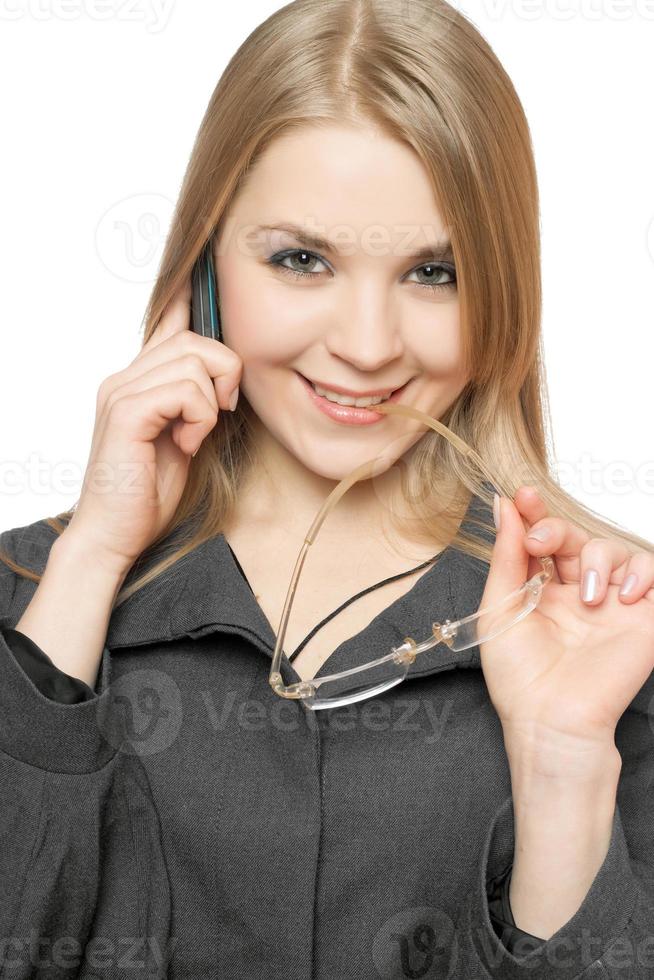 Close-up portrait of cheerful young blonde photo