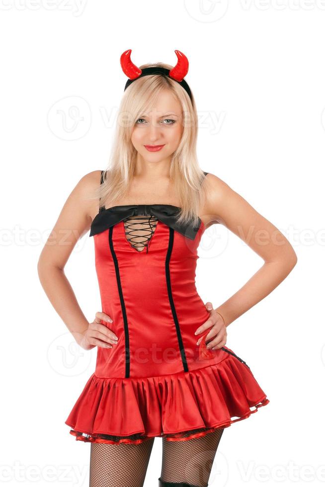 Nice blonde is wearing a devil costume photo