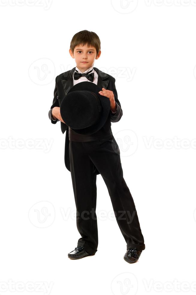 Little boy in tuxedo with a hat photo