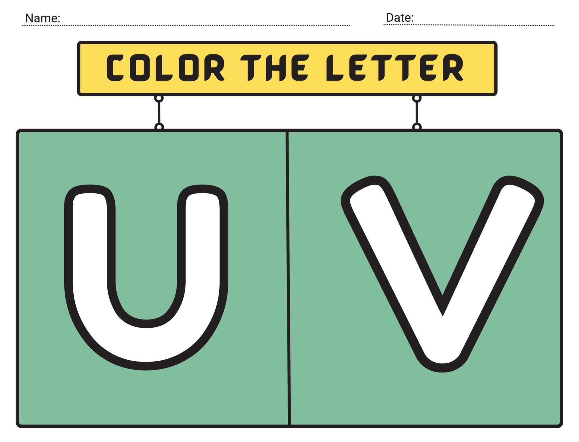 Alphabet letters tracing worksheet with alphabet letters u and v