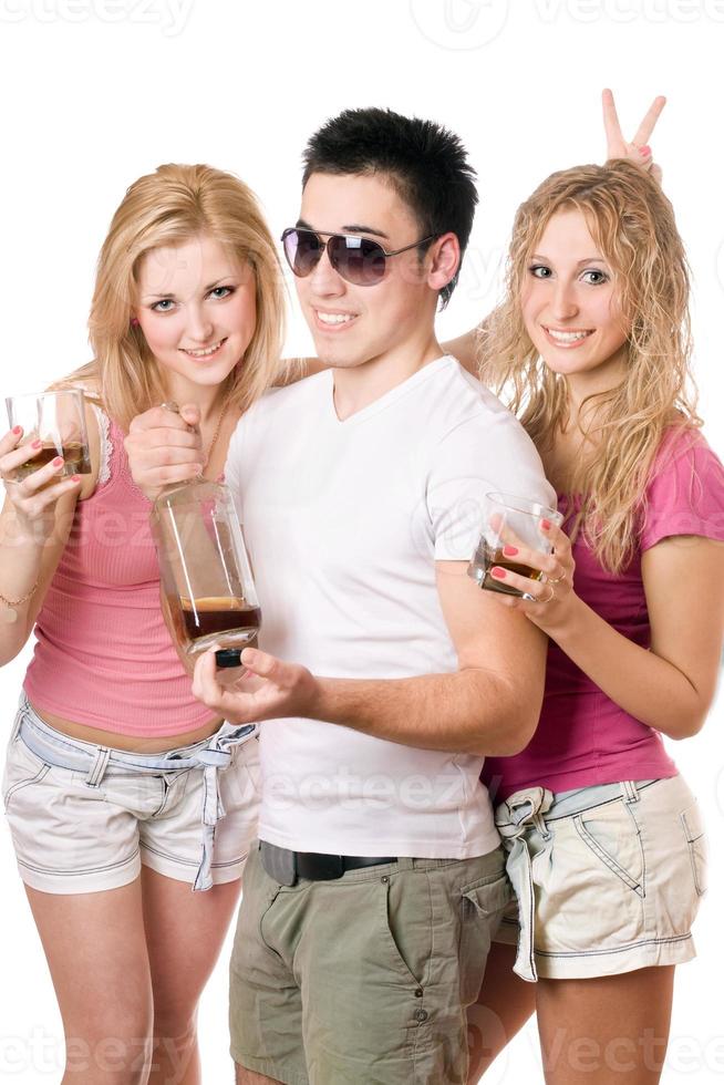 Two cheerful blonde woman and young man photo