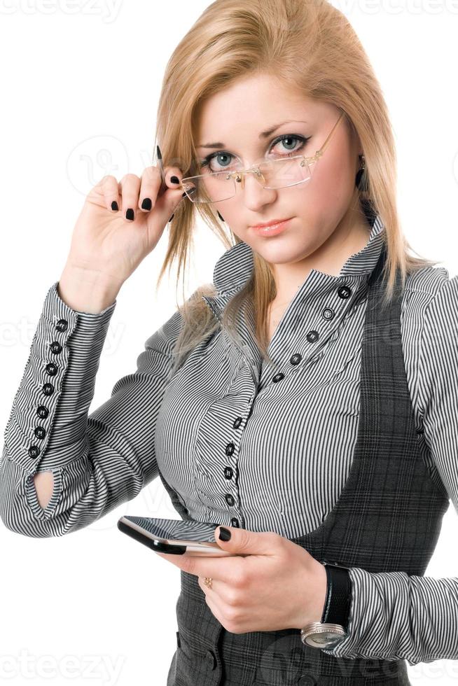 Portrait of young blonde with pda photo