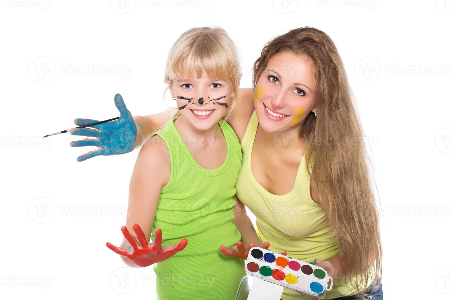 Portrait of two cheerful girls photo