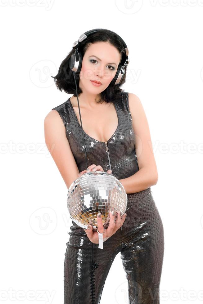 Portrait of sexy young woman with a mirror ball photo