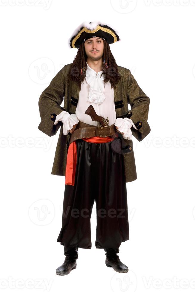 man in a pirate costume with pistol. Isolated photo