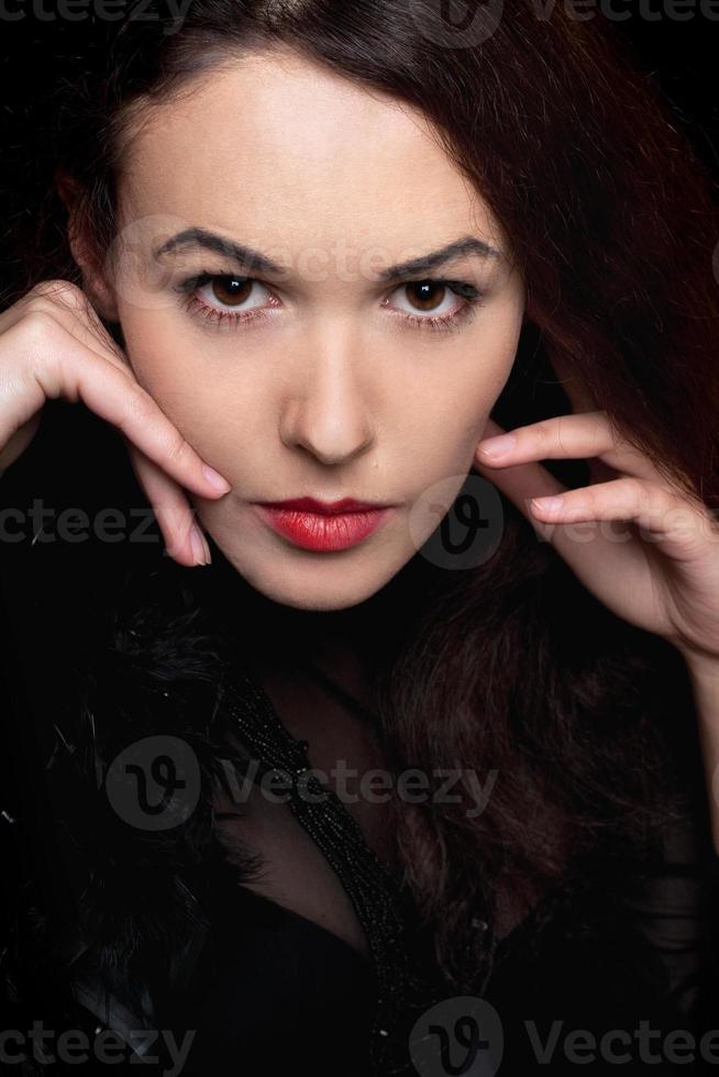 Closeup portrait of passionate young lady photo