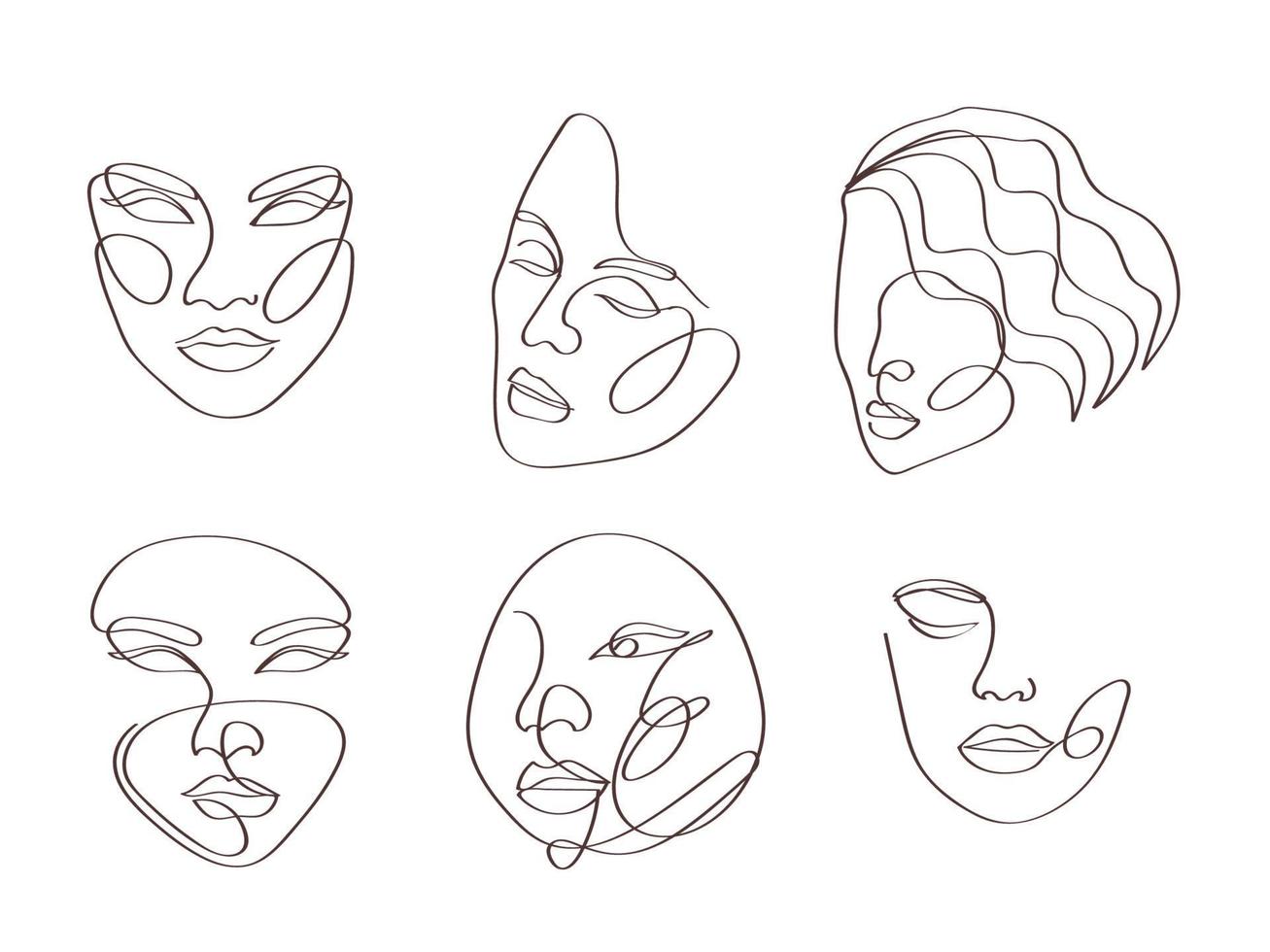 Hand-drawn female Face continues Line Art Drawing vector