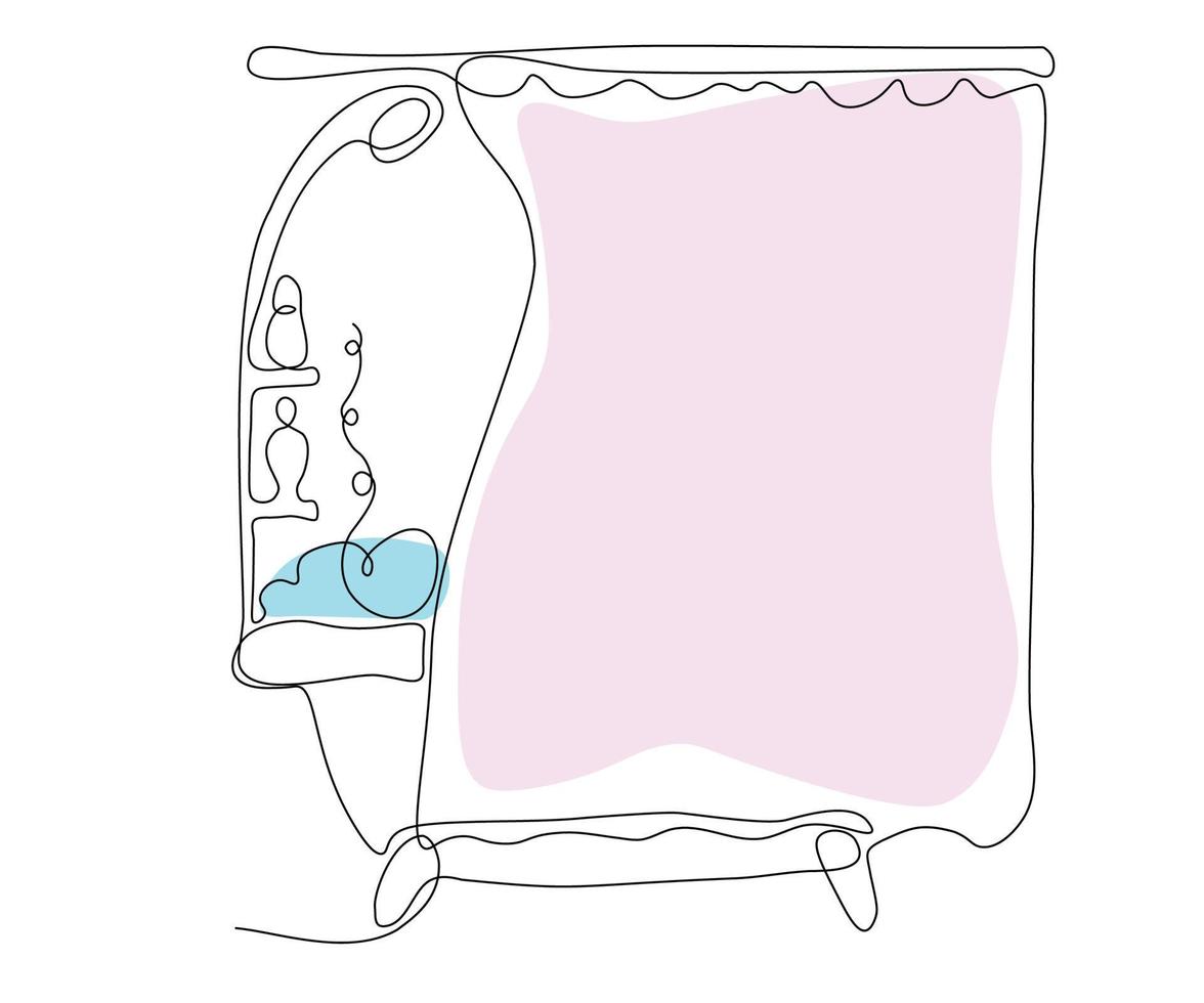 bathroom, bathtub with shower, hand-drawn, continuous mono line, one line art, contour drawing. Logo vector