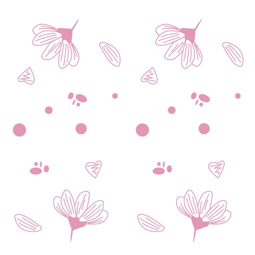 Line Art Flower and Heart pink Pattern Background Vector