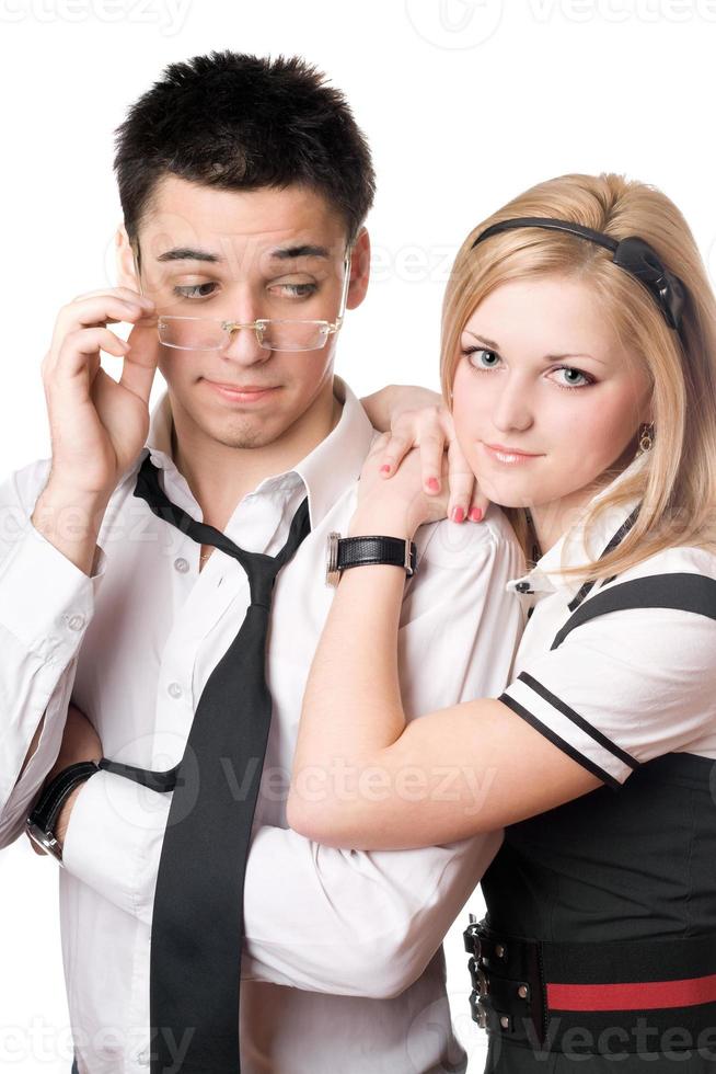 Pretty funny student pair. Isolated photo