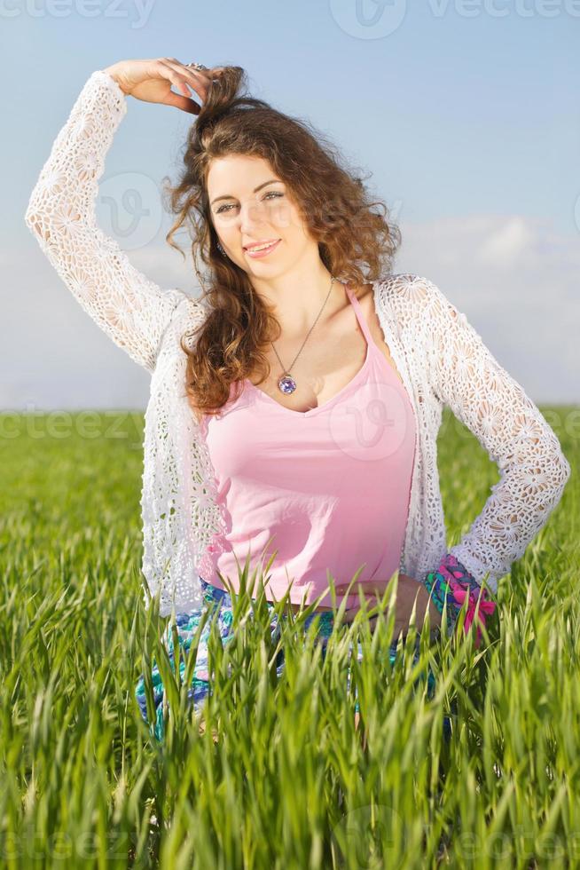 Portrait of happy gorgeous young woman photo