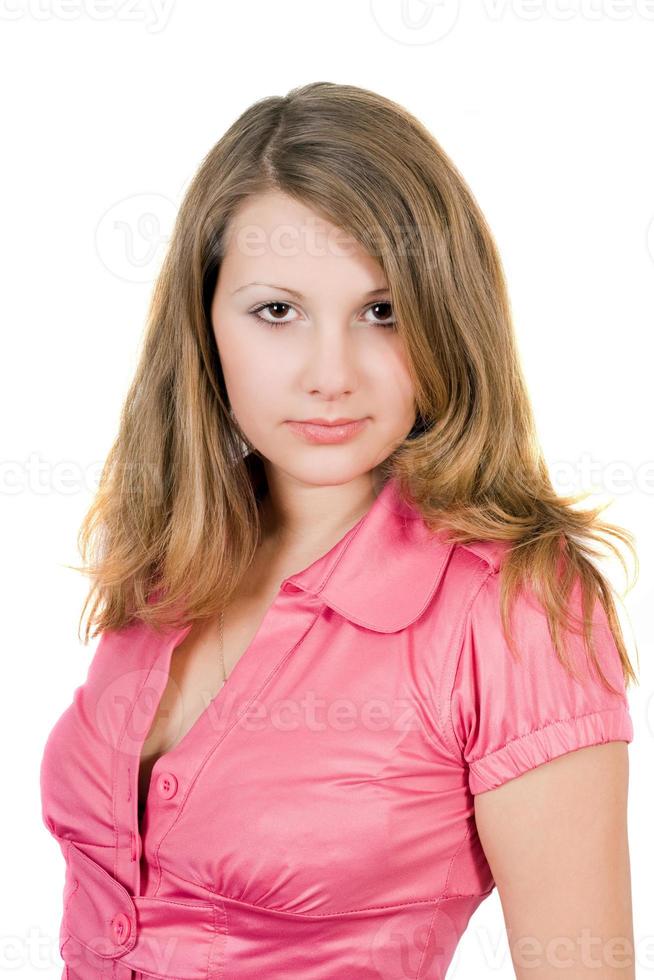 Portrait of the beautiful young woman over white photo