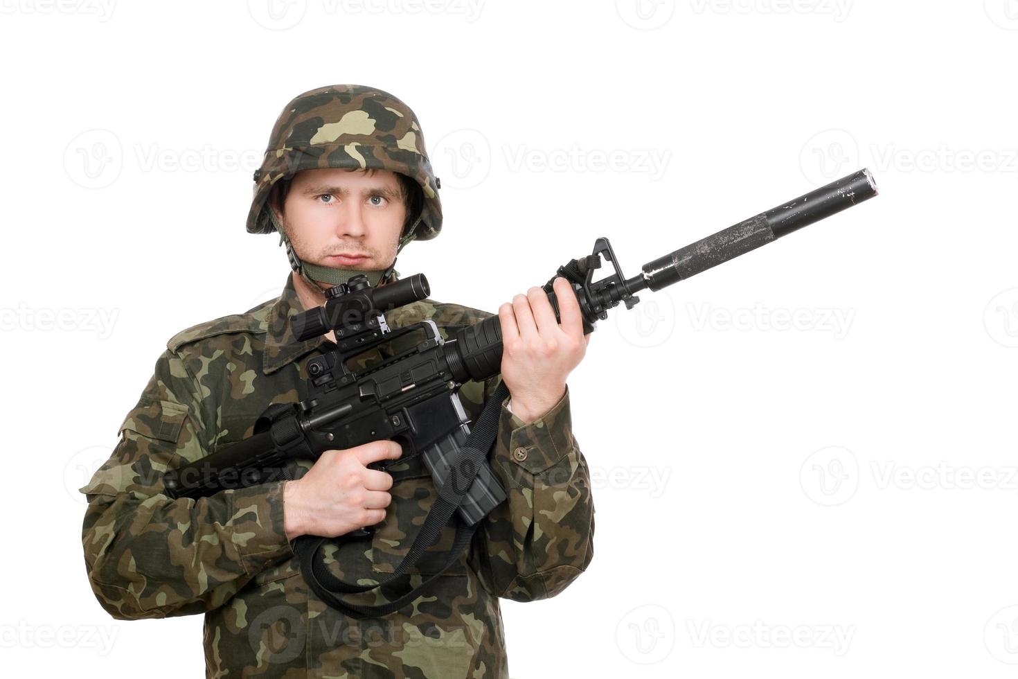 Soldier holding m16 photo