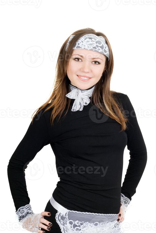 Portrait of the smiling young maid. Isolated photo