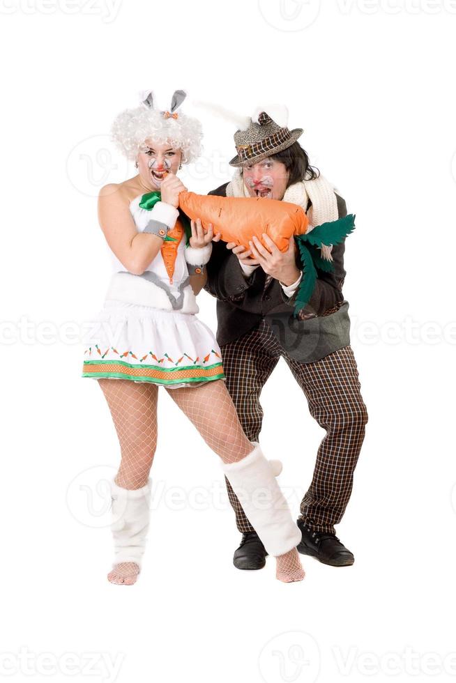 Funny couple dressed as rabbits photo