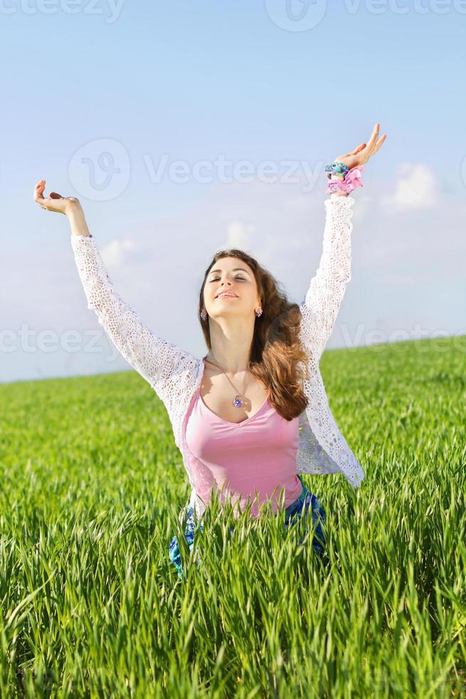 Portrait of happy nice young woman photo