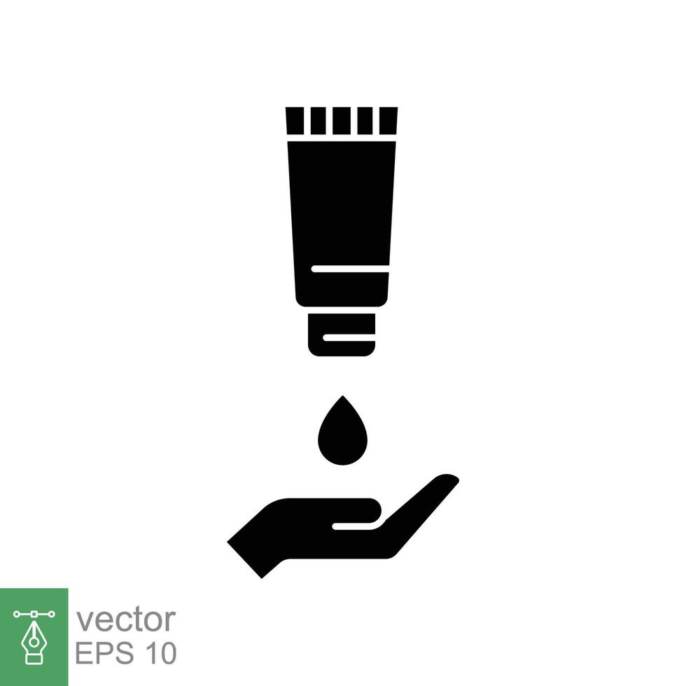 Hand applying lotion cream glyph icon. Simple solid style. Balm, skin care, pictogram, beauty symbol concept graphic design. Vector illustration isolated on white background. EPS 10.
